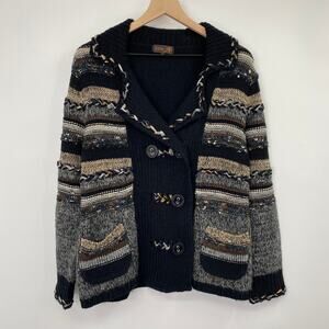 Tivoli Cardigan Sweater Braided Embroidered Knit Button Front Chunky Size Small